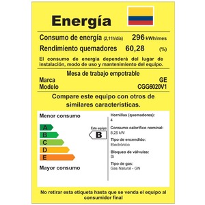Cubierta de Empotre a Gas 60 cm Vidrio Negro GE - CGG6020V1