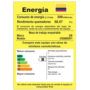 Cubierta de Empotre a Gas 60 cm Vidrio Negro GE - CGG6025V1