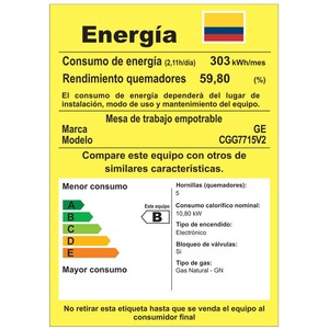 Cubierta de Empotre a Gas 77 cm Vidrio Negro GE - CGG7715V2
