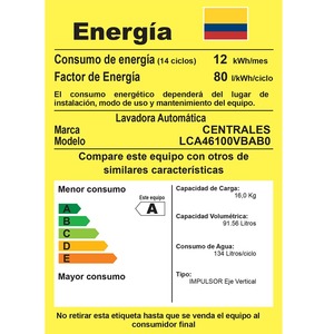 Lavadora Automática de 16Kilos Blanca Centrales - LCA46100VBAB0