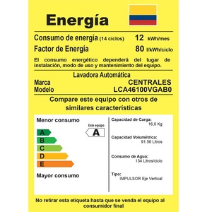 Lavadora Automática de 16Kilos Gris Centrales - LCA46100VGAB0