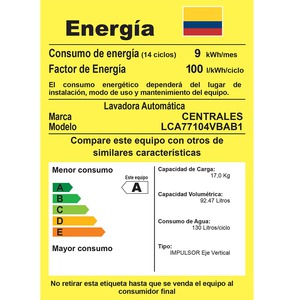 Lavadora Automática 17 kg Blanca Centrales - LCA77104VBAB1