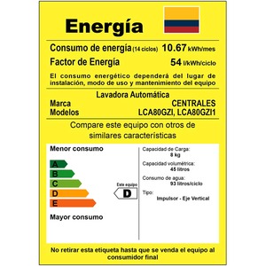 Lavadora Automática de 8Kilos Gris Centrales - LCA80GZI1