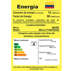 Centro de lavado 17 kg Diamond Gray Mabe - MCL1740PSDG0