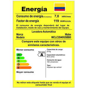 Centro de Lavado de 20 kg Blanco Mabe - MCLC2040GSBB0