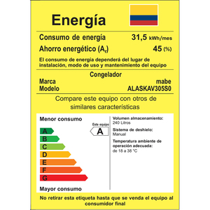 Congelador Vertical de 305L Silver Mabe - ALASKAV305S0