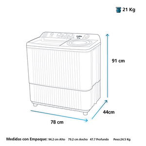 Lavadora Semiautomática de 7 Kg Blanca Mabe - LMD7023PBAB0