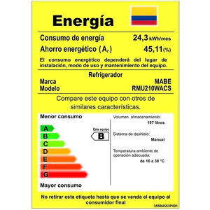 Nevera Convencional de 210L Gris Mabe - RMU210WACS
