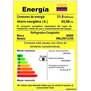 Nevera No Frost de 250L Gris Mabe - RML250YJCSS