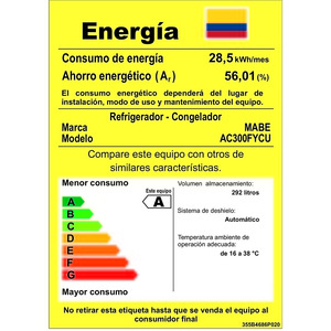 Nevera No Frost 300 Lts. Brutos Inox Mabe - AC300FYCU