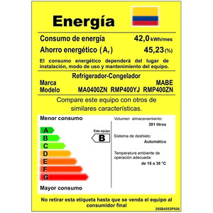 Nevera No Frost de 400L Inoxidable Mabe - RMP400YJCSS