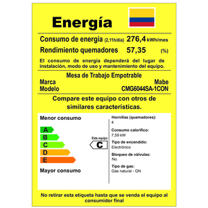 Cubierta de Empotrar de 60 cm Inoxidable Mabe - CMG6044SA-1CON