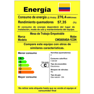Cubierta de Empotrar de 60 cm Inoxidable Mabe - CMG6054SA-1CON