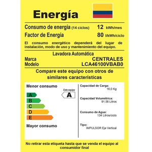 Lavadora Automática de 16Kilos Blanca Centrales - LCA46100VBAB0