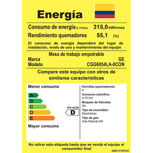 Cubierta de Empotrar a gas de 60cm Inoxidable GE - CGG6054LA-0CON