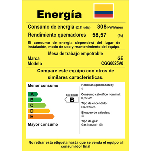 Cubierta a gas 60 cm Inoxidable GE - CGG6025V0