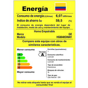 Horno de Empotrar a Gas de 60cm Inoxidable GE - HG6040GWAI1