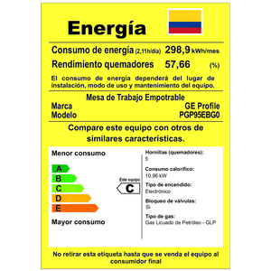Cubierta de Empotrar 90cm Gas on Glass GE Profile - PGP95EBG0