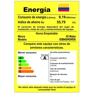 Horno de Empotrar a Gas 80cm Panel touch Negro IO Mabe - IO8042HGWD0