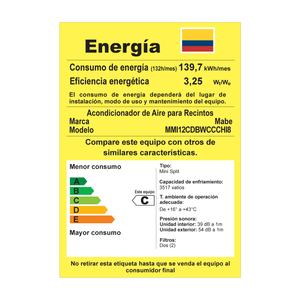 Aire Acondicionado Inverter 220 V 12000 BTUs Blanco MABE - MMI12CDBWCCCHI8