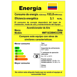 Aire Acondicionado Convencional 220 V 12000 BTUs Blanco Mabe - MMT12CDBWCCCHI8