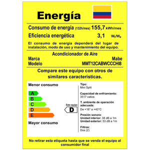 Aire Acondicionado Convencional 110 V 12000 BTUs Blanco Mabe - MMT12CABWCCCHI8