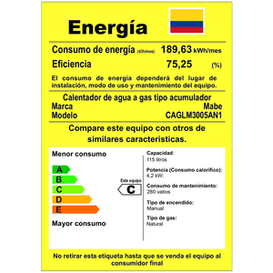 Calentador de Acumulación de 30 Galones Blanco Mabe - CAGLM3005AN1