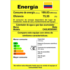 Calentador de Acumulación de 35 Galones Blanco Mabe - CAGLM3505AN1