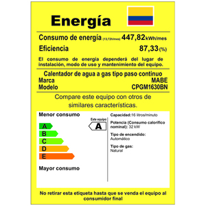 Calentador de Tiro Forzado 16L Gris Mabe - CPGM1630BN
