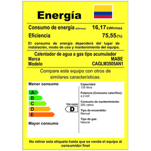 Calentador de Acumulación de 35 Galones Blanco Mabe - CAGLM3505AN1