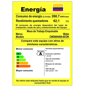 Cubierta de Empotrar de 60cm Inoxidable Mabe - CMG6044SA-0CON