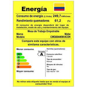 Cubierta de Empotrar de 60cm Inoxidable Mabe - CMG6044KM-0CON