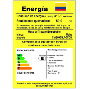 Cubierta de Empotrar de 60cm Inoxidable Mabe - CMG6054LA-0CON