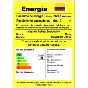 Cubierta de Empotrar Mixta de 60cm Inoxidable Mabe - CMM6054SC-0CON