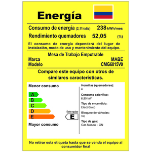 Cubierta a gas 60 cm Vidrio Negro Mabe - CMG6015V0
