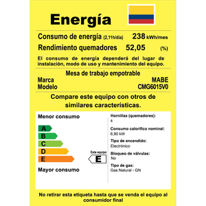Cubierta a gas 60 cm Vidrio Negro Mabe - CMG6015V0