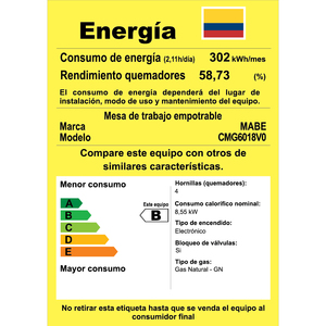 Cubierta de Empotrar 60cm Vidrio Templado Negra Mabe - CMG6018V0