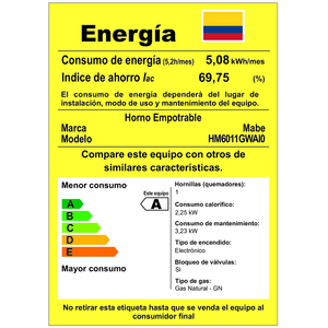Horno de Empotrar a Gas 60cm Inoxidable Mabe - HM6011GWAI0