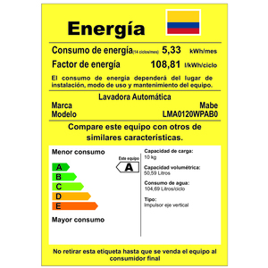 Lavadora Digital Automática de 10 kg Silver Mabe - LMA0120WPAB0