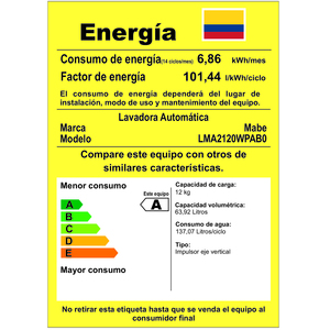 Lavadora Digital Automática de 12 kg Silver Mabe - LMA2120WPAB0