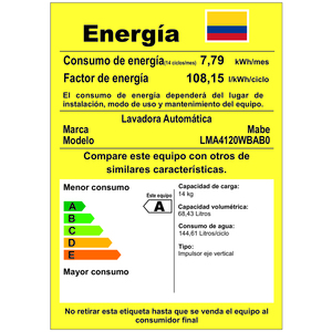 Lavadora Digital Automática de 14 kg Blanco Mabe - LMA4120WBAB0