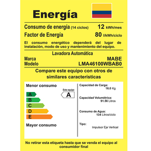 Lavadora Lavadora 16 kg Blanco Mabe - LMA46100WBAB0