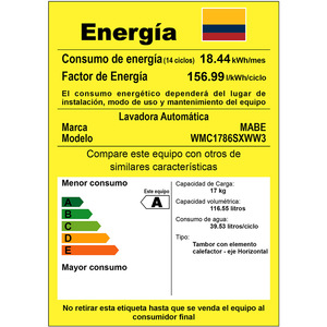 Lavadora Carga Frontal de 17 kg Blanca Mabe - WMC1786SXWW3