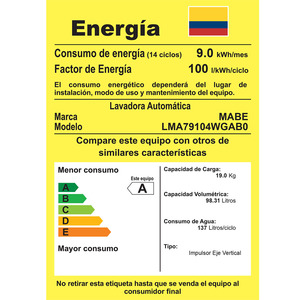 Lavadora Automática Infusor de 19 kg Blanca Mabe - LMA79104WBAB0