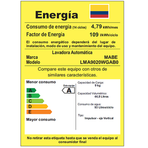 Lavadora Digital Automática de 9 kg Gris Mabe - LMA9020WGAB0