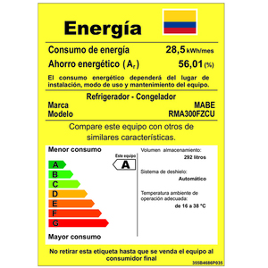 Nevera No Frost 300 Lts. Brutos Panel Digital Extreme Inox Mabe-RMA300FZCU