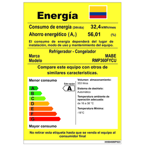Nevera No Frost 360 Lts. Brutos Inoxidable Mabe - RMP360FYCU