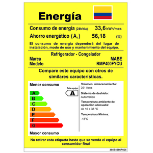 Nevera No Frost 400 Lts. Brutos Inoxidable Mabe - RMP400FYCU